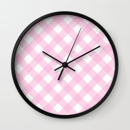 Pink Pastel Farmhouse Style Gingham Check Wall Clock
