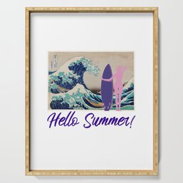Hello Summer! Great Wave Surfer Girl Serving Tray