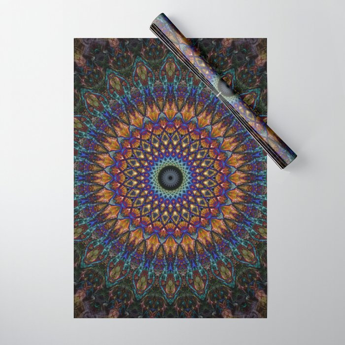 Mandala in vivid blue and orange colors Wrapping Paper