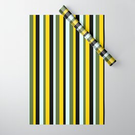 [ Thumbnail: Light Cyan, Dark Olive Green, Yellow, and Black Colored Striped/Lined Pattern Wrapping Paper ]