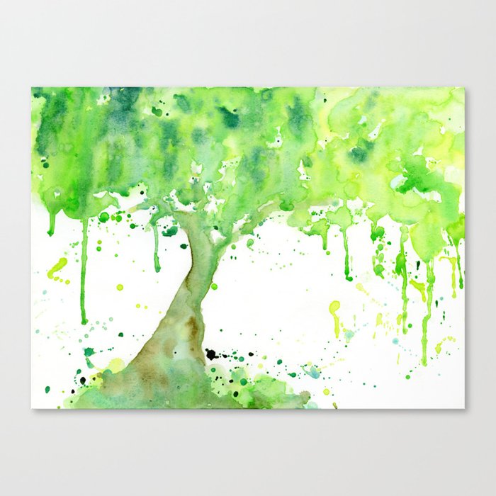 Watercolor Spring Tree Abstract Paint Splatter Canvas Print By