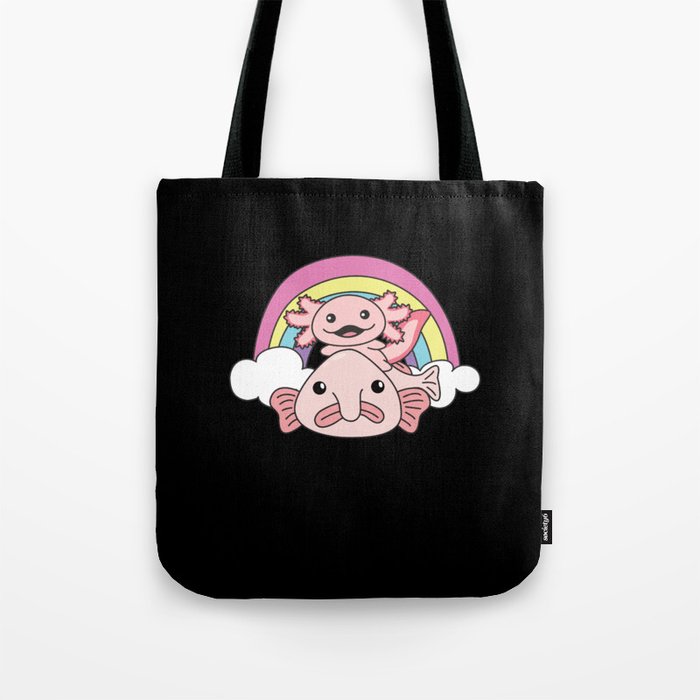 Blobfish Axolotl Cute Animals With Rainbow Kawaii Tote Bag