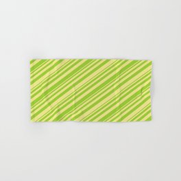 [ Thumbnail: Green & Tan Colored Striped/Lined Pattern Hand & Bath Towel ]