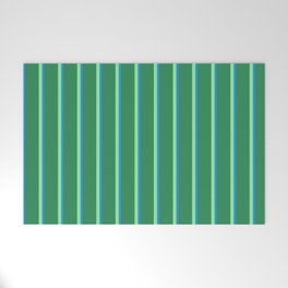 [ Thumbnail: Light Green, Blue & Sea Green Colored Lines Pattern Welcome Mat ]