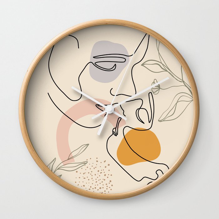 Abstract couple kisses line art, romantic poster, couple one line art, kissing single line drawing Wall Clock