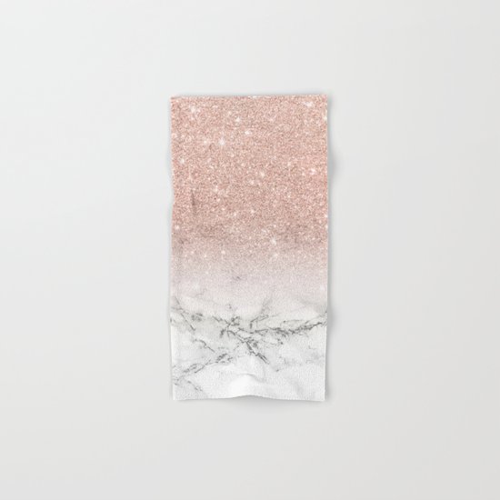 Modern faux rose pink glitter ombre white marble Hand & Bath Towel