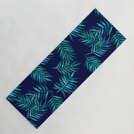Watercolor Palm Leaves on Navy Yoga Mat
