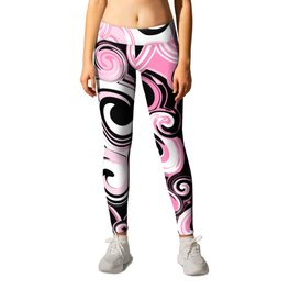 Pink and Black Abstract Modern Swirls Leggings | Curls, Swirls, Fluid, Twirls, Modern, Abstract, Digital, Graphicdesign, Pink, Pink And Black 