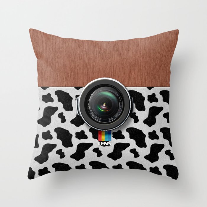Lens CW300 - Wooden Cow Camera Throw Pillow