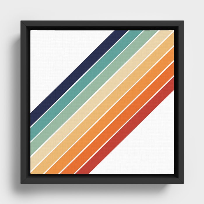 Retro rainbow palette stripes 70s on white 3 Framed Canvas