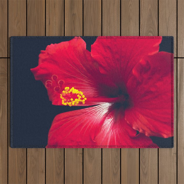 Ula Aloalo Hanohano Red Tropical Hibiscus Maui Hawaii Outdoor Rug