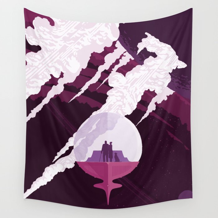 Enceladus Retro Space Poster : Eggplant Purple Pink Wall Tapestry
