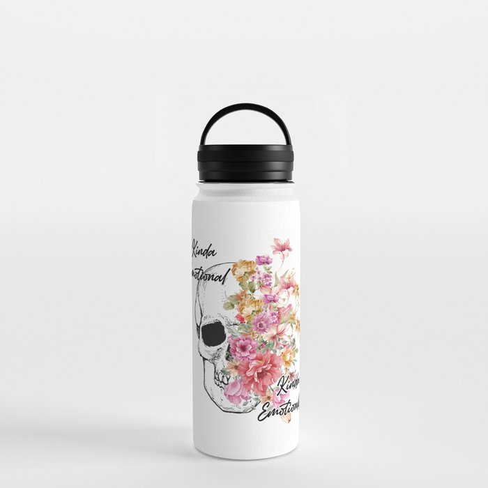 Skull with vibrant flowers and emotions Water Bottle