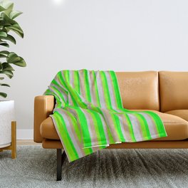 [ Thumbnail: Tan, Chartreuse, Lime & Light Grey Colored Striped/Lined Pattern Throw Blanket ]