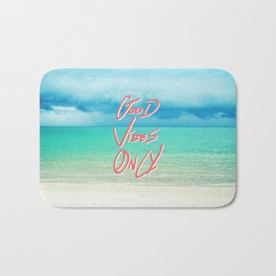 "Good Vibes Only" Quote - Turquoise Tropical Sandy Beach Bath Mat