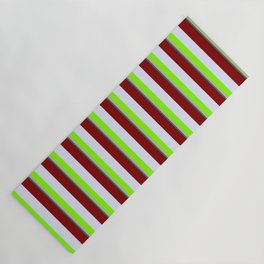 [ Thumbnail: Vibrant Teal, Tan, Chartreuse, Lavender & Maroon Colored Striped/Lined Pattern Yoga Mat ]