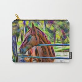 Abstract horse standing at gate Carry-All Pouch | Digital Manipulation, Photo, Portrait, Farm, Texture, Pet, Nature, Textured, Color, Gate 