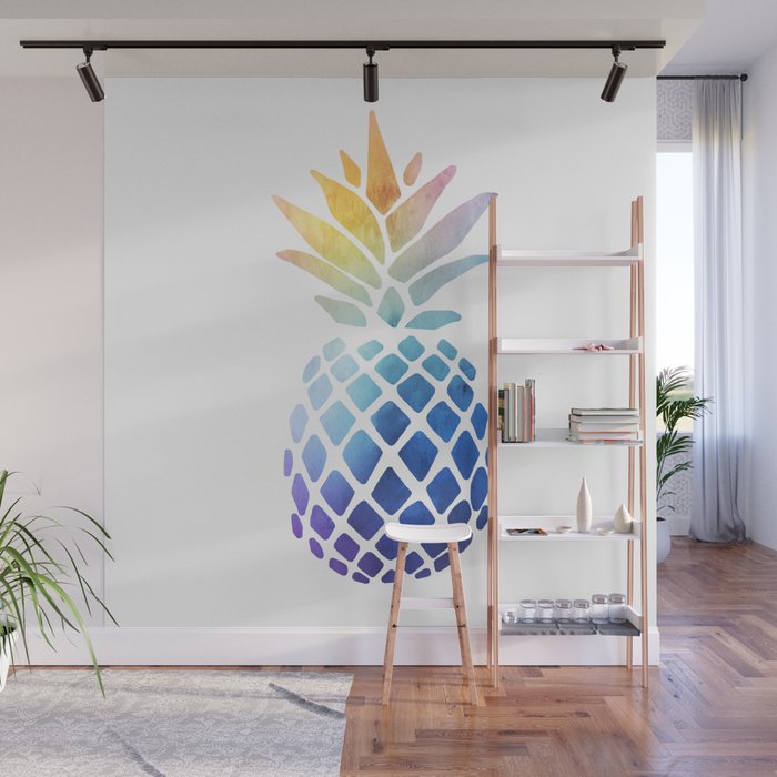 Colorful Watercolor Pineapple Wall Mural