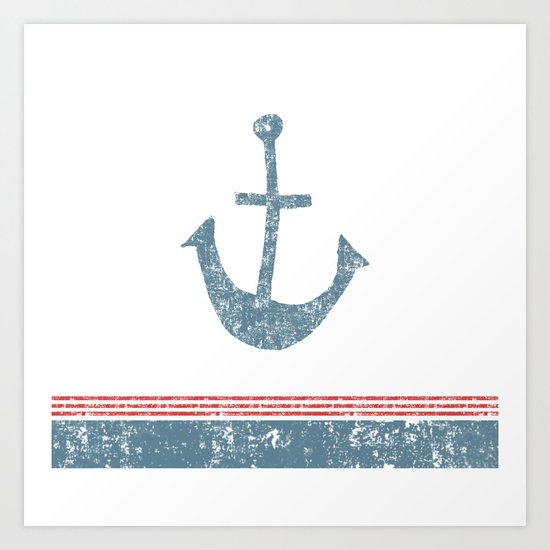 Maritime Design- Nautic Anchor on stripes in blue and red #Society6 Art Print