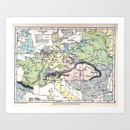 Europe in 1740 - Vintage Map Collection Art Print