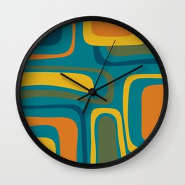 Palm Springs Midcentury Modern Abstract in Moroccan Mustard, Orange, Olive, Blue, and Teal Wall Clock