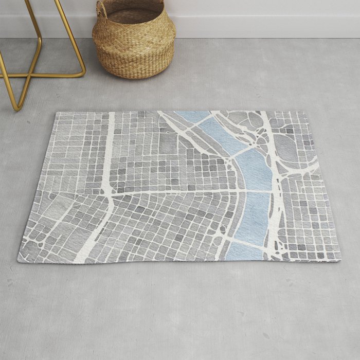 Portland Oregon Watercolor City Map Art Rug By Aemcdraw Society6