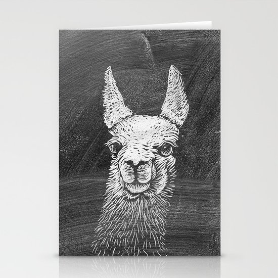 Black White Vintage Funny Llama Animal Art Drawing Stationery Cards