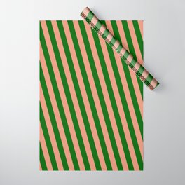 [ Thumbnail: Dark Salmon and Dark Green Colored Lines Pattern Wrapping Paper ]