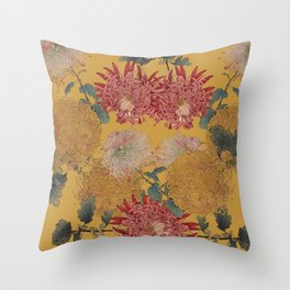 Japanese Chrysanthemums Throw Pillow In Ochre Throw Pillow
