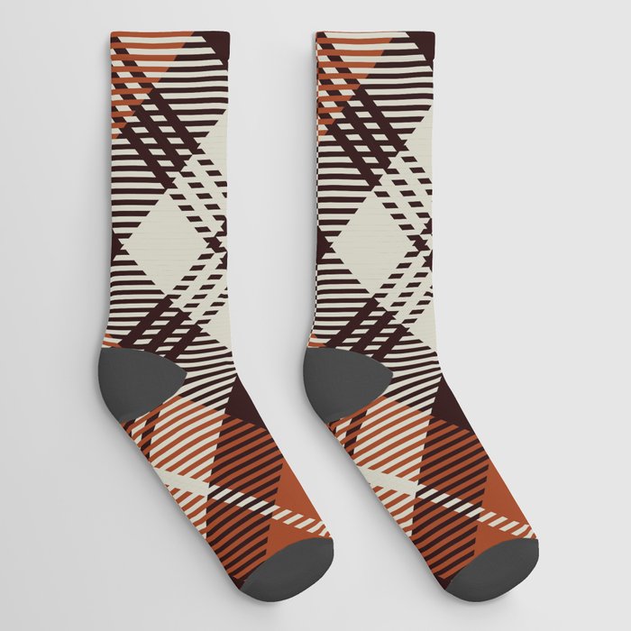 Brown Square Pattern Socks