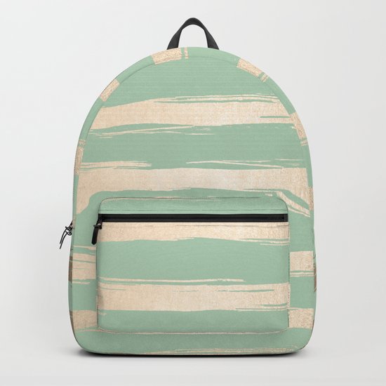 Simply Brushed Stripes White Gold Sands on Pastel Cactus Green Backpack