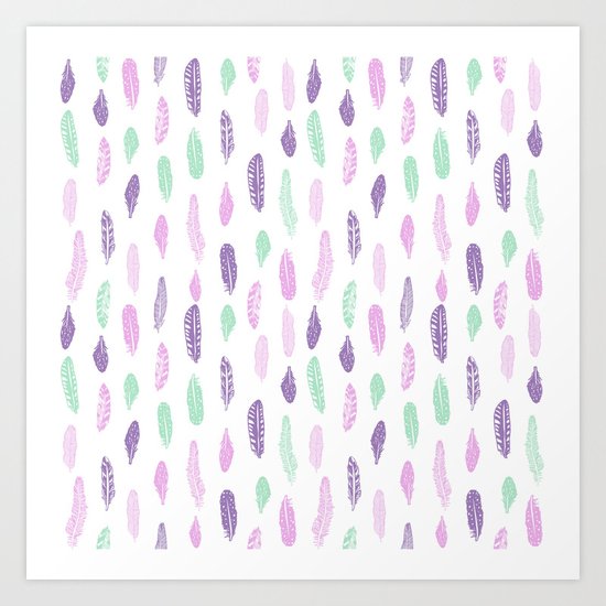 Feathers pastel lilac and mint pink nursery pattern minimal trendy boho hipster pattern Art Print