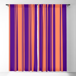 [ Thumbnail: Indigo and Coral Colored Lined Pattern Blackout Curtain ]