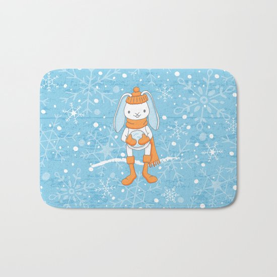 Bunny and Snowflakes_3 Bath Mat