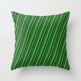 [ Thumbnail: Dark Green and Gray Colored Lined Pattern Throw Pillow ]