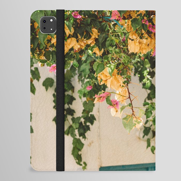 Flower Crown over Greek Town Street | Colorful Travel Photography in the Streets of Naxos, Greece iPad Folio Case
