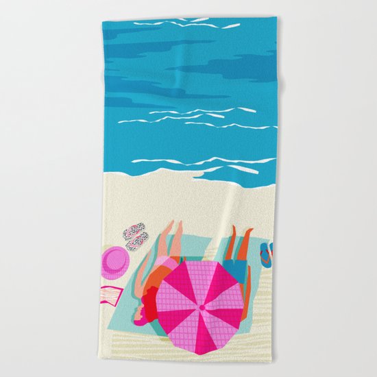 Toasty - memphis throwback minimal retro neon beach surfing suntan waves ocean socal pop art Beach Towel