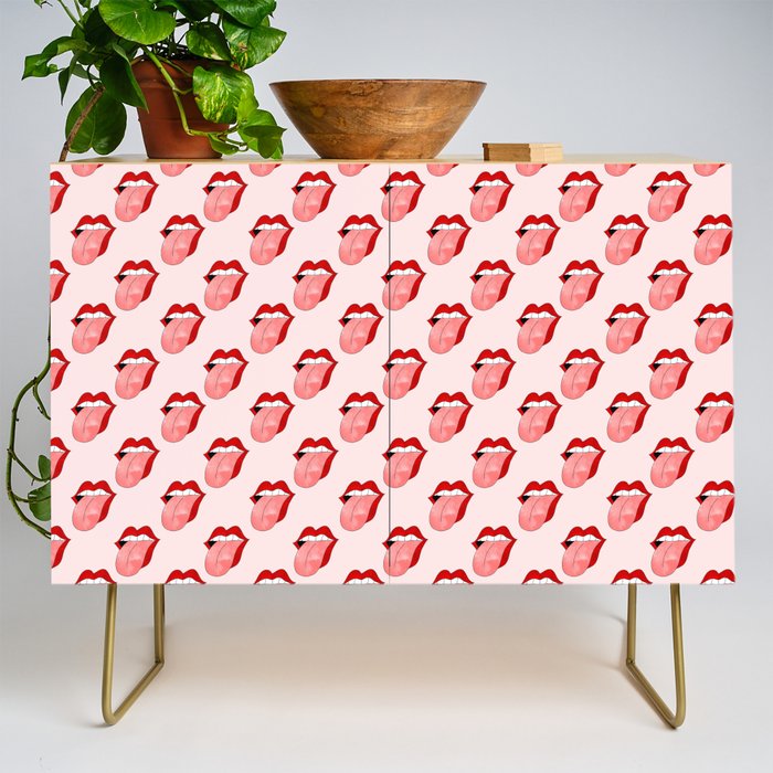 Tease, Lips Watercolor Painting, Whimsical Quirky Funny Illustration Credenza