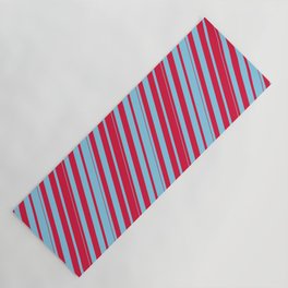 [ Thumbnail: Crimson & Sky Blue Colored Lines Pattern Yoga Mat ]