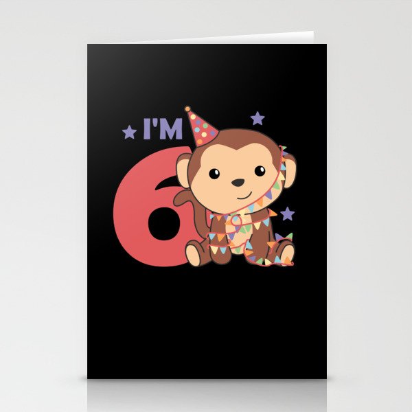 Monkey Sixth Birthday Kids 6 Years Old Stationery Cards