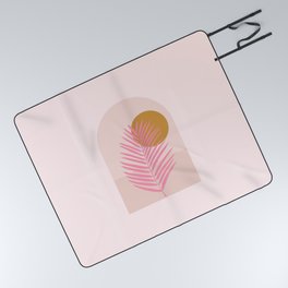 Window Arch | 02 - Palm Leaf Sun And Ocean Pink Picnic Blanket