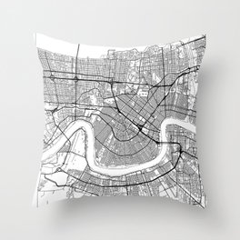 New Orleans Map White Throw Pillow