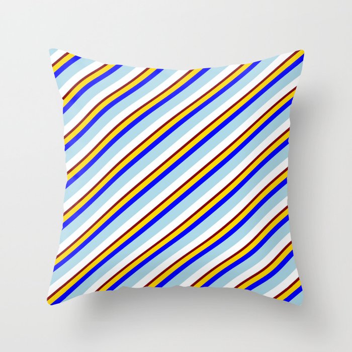 Eye-catching Yellow, Blue, Light Blue, White & Maroon Colored Lines Pattern Throw Pillow