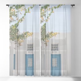 Santorini Oia Blue Door Dream #2 #minimal #wall #decor #art #society6 Sheer Curtain
