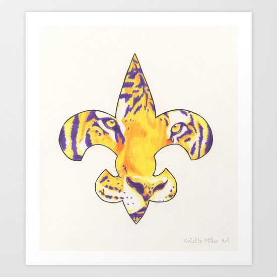 Fleur De Lis LSU Tiger Art Print