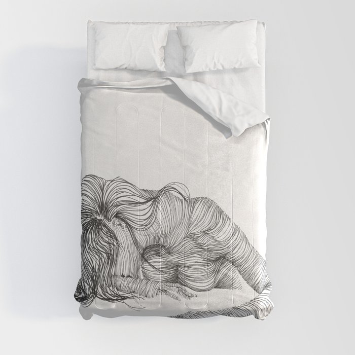 line drawing of a nude model Comforter