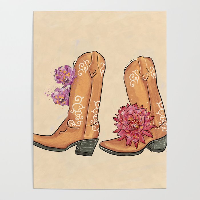 Boots Traveler Succulent Desert Flower_Lavendula Lavender & Crimson Red palette _ watercolor shoes Poster