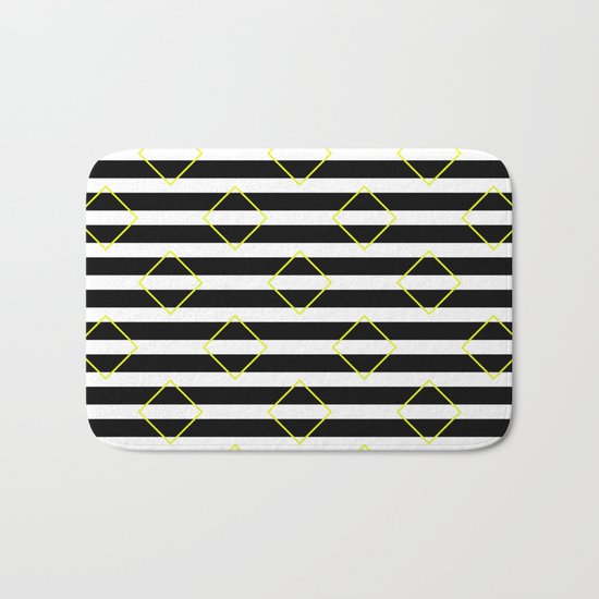 Black And White Stripes And Yellow Squares Pattern Bath Mat