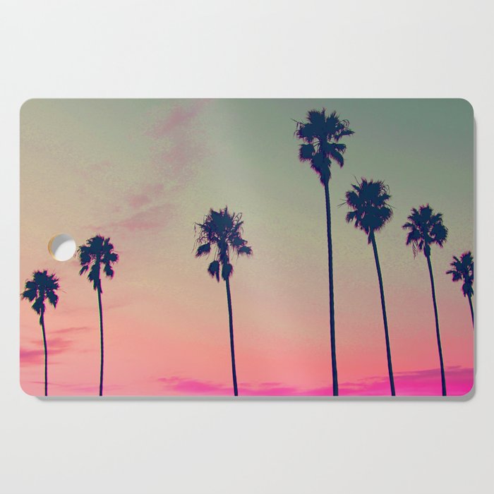Pink Sunset, Palm Tree Silhouette Encinitas, California - Surfer Cutting Board