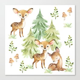 Woodland Baby Deer Nursery Canvas Print